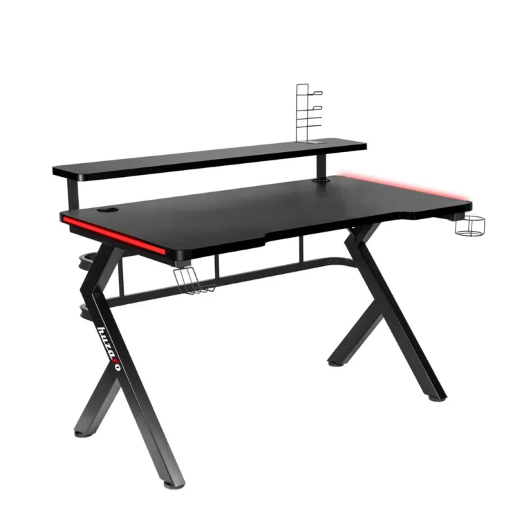 Huzaro Hero 5.0 RGB 120x60 cm must mängurilaud, terasraam, süsinikkiust lauaplaat, USB jaotur, LED-valgustus