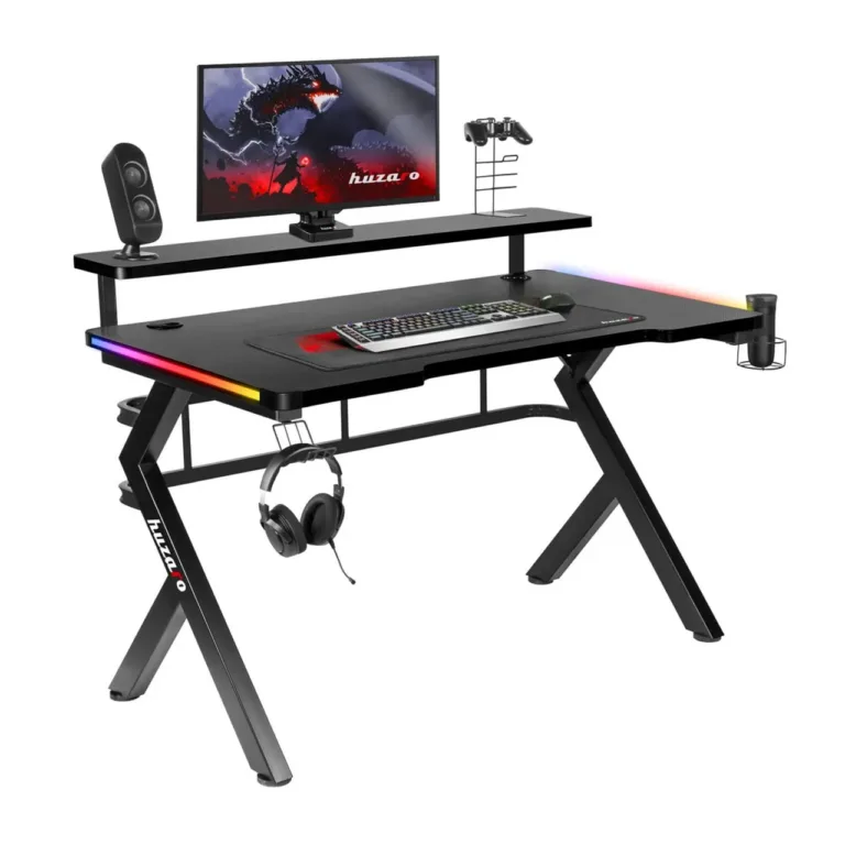 Huzaro Hero 5.0 RGB 120x60 cm must mängurilaud, terasraam, süsinikkiust lauaplaat, USB jaotur, LED-valgustus