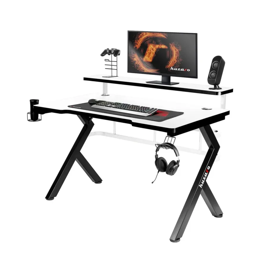 Huzaro Hero 5.0 White 120×60 cm valge süsinikkiust lauaplaadiga alumiiniumraamiga arvutilaud mänguritele ja kodukontorisse – 5