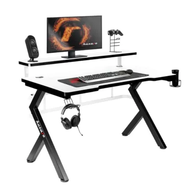 Huzaro Hero 5.0 White 120x60 cm valge süsinikkiust lauaplaadiga alumiiniumraamiga arvutilaud mänguritele ja kodukontorisse