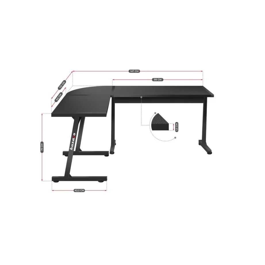 Huzaro Hero 6.0 Black 147x112x74 cm L-kujuline, carbon-viimistlusega, terasraamiga nurgatöölaud – 8