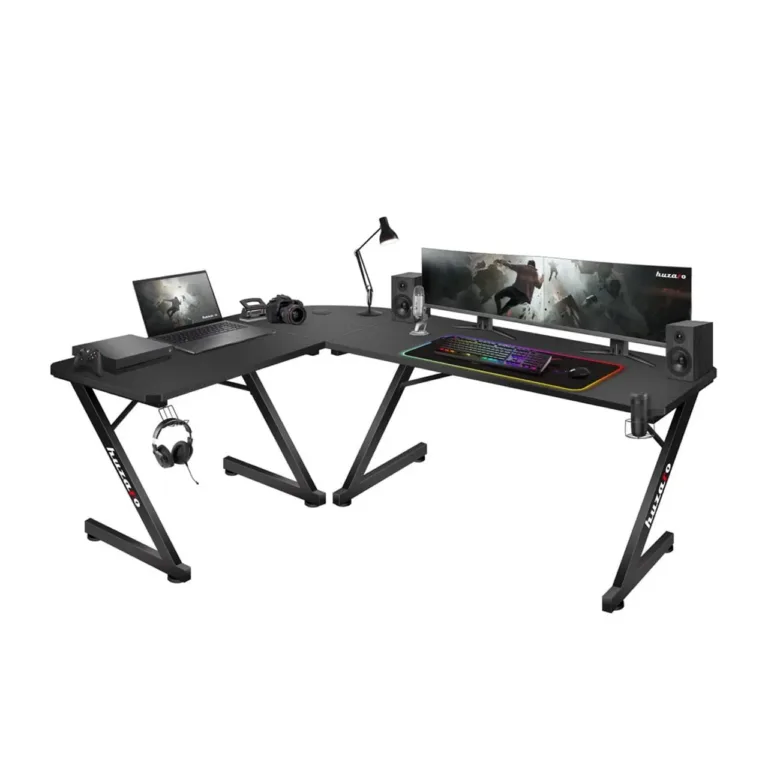 Huzaro Hero 7.0 154x117x72,5 cm must süsinikkiust nurgalaud alumiiniumraamiga, kaablite halduse ja kõrvaklappide konksuga