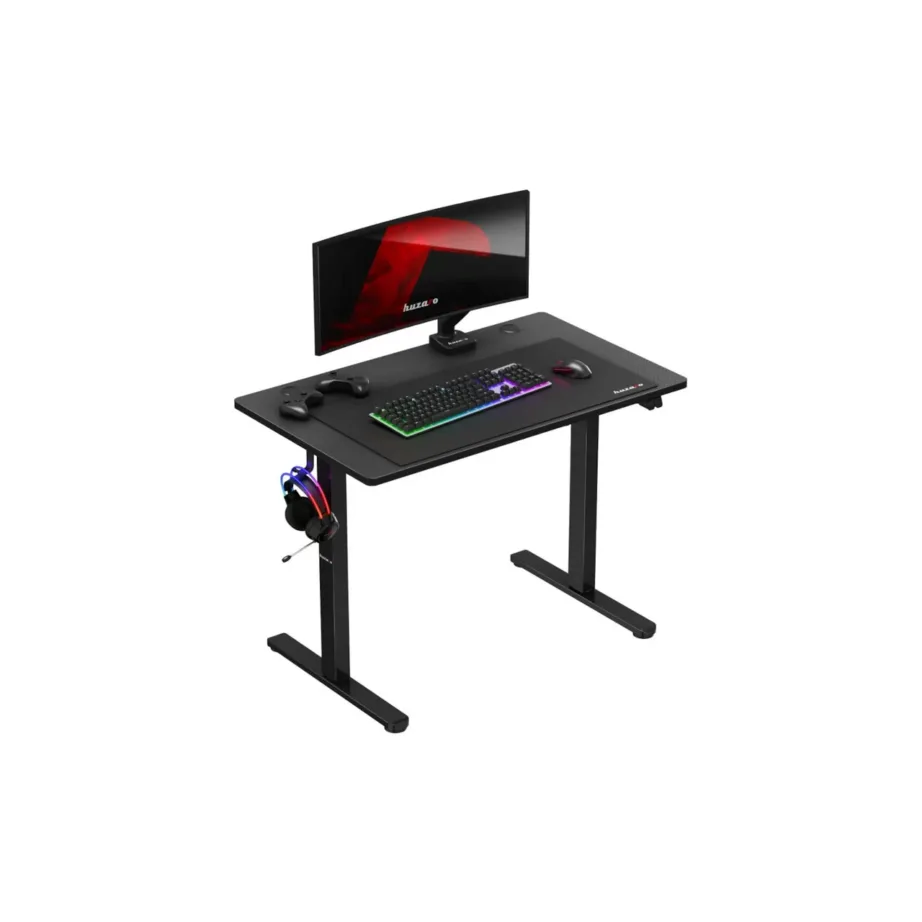 Huzaro Hero 7.9 Black elektriline reguleeritava kõrgusega 100×60 cm must mängurilaud, maksimaalne kõrgus 118 cm, kandevõime 70 kg, klapikonksu ja kaabliavadega – 6