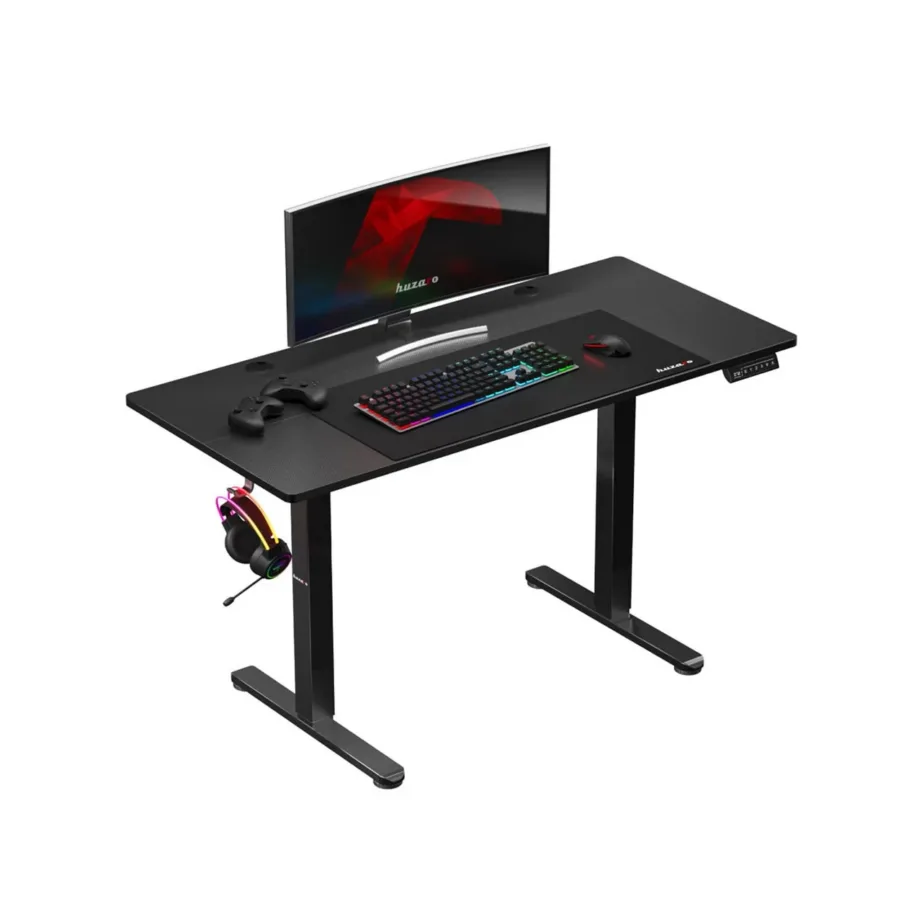 Huzaro Hero 8.2 Black 120×60 cm MDF must, kõrguse reguleerimisega mängurilaud, metallraam, 80 kg kandevõime, mälufunktsioon, kaabliavad ja klapikonks – 4