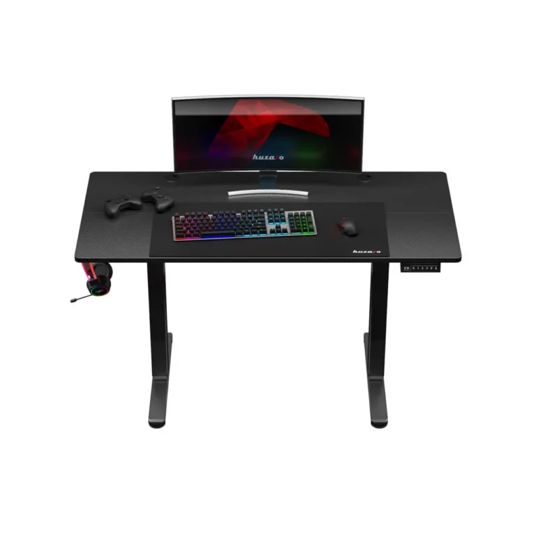 Huzaro Hero 8.2 Black 120x60 cm MDF must, kõrguse reguleerimisega mängurilaud, metallraam, 80 kg kandevõime, mälufunktsioon, kaabliavad ja klapikonks