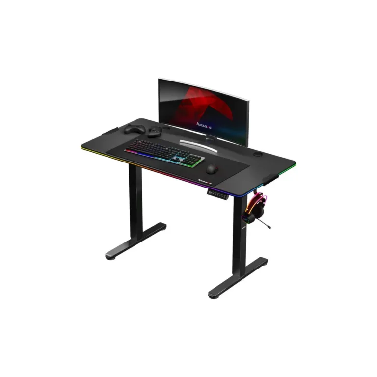 Huzaro Hero 8.2 RGB 120x60 cm elektriliselt reguleeritav must LED-valgustusega mängurilaud, kandevõimega 80 kg