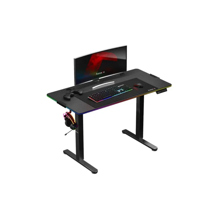Huzaro Hero 8.2 RGB 120x60 cm elektriliselt reguleeritav must LED-valgustusega mängurilaud, kandevõimega 80 kg