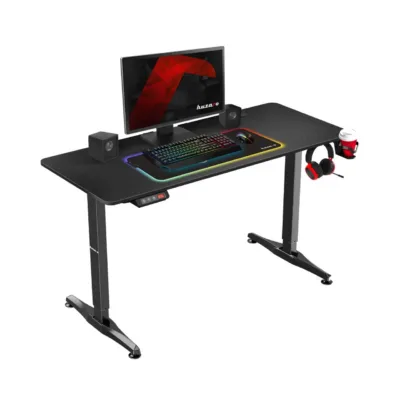 Huzaro Hero 8.5 140x60 cm must elektriliselt reguleeritava kõrgusega mängurilaud LED-paneeliga, alumiiniumraam, MDF-plaadiga