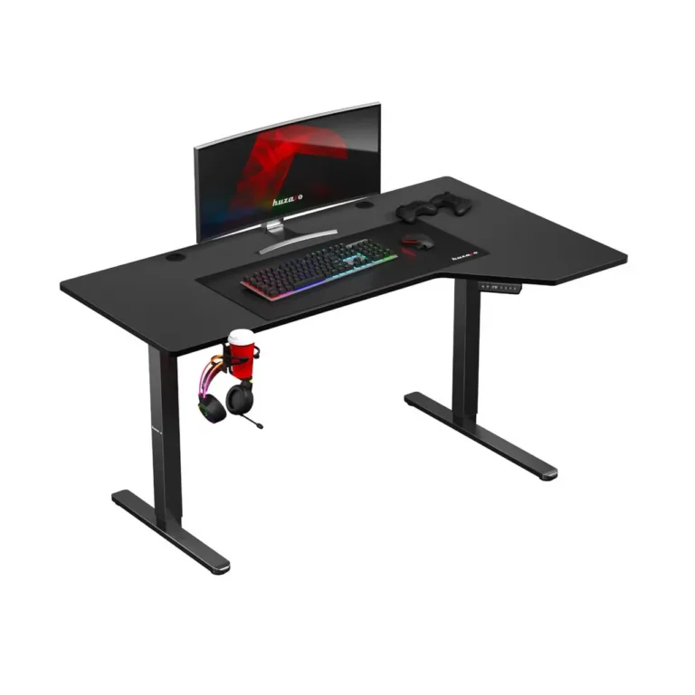 Huzaro Hero 9.1 L-kujuline 119x85 cm elektriliselt reguleeritav must mänguri- ja kontorilaud, MDF, metallraam, USB/USB-C laadimine, 80 kg kandevõime