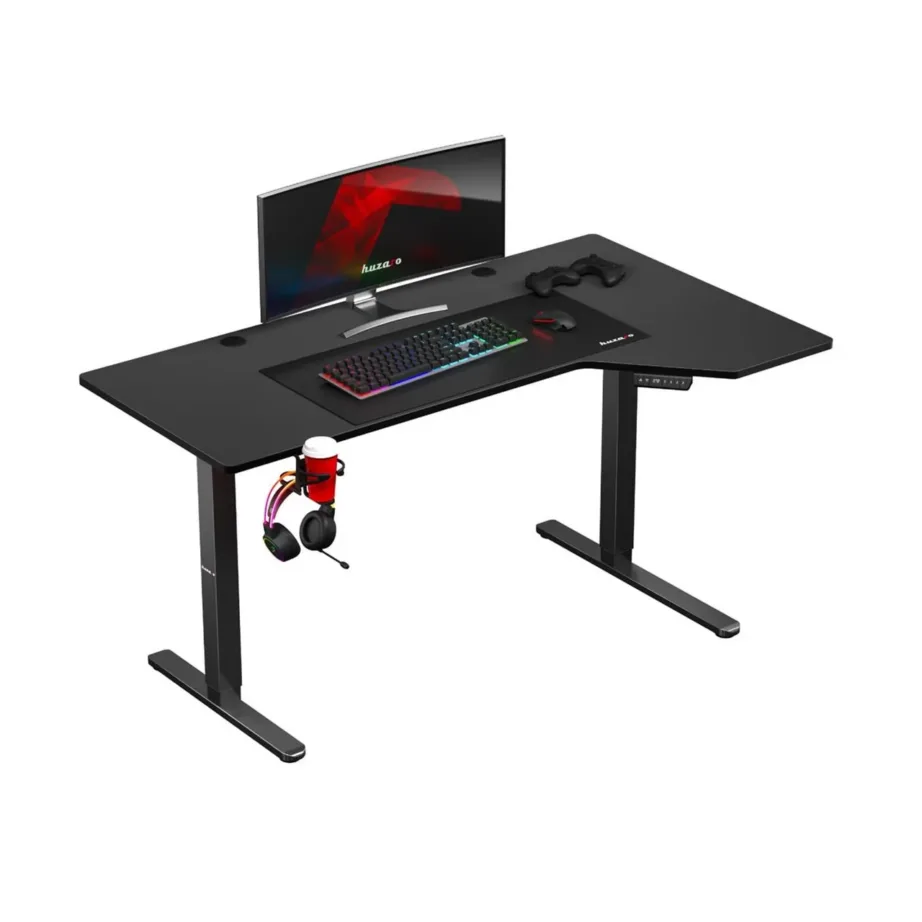 Huzaro Hero 9.1 L-kujuline 119×85 cm elektriliselt reguleeritav must mänguri- ja kontorilaud, MDF, metallraam, USB/USB-C laadimine, 80 kg kandevõime – 11