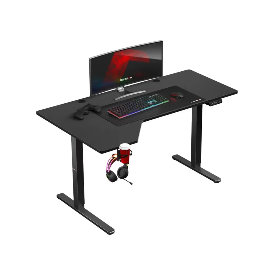 Huzaro Hero 9.1 L-kujuline 119×85 cm elektriliselt reguleeritav must mänguri- ja kontorilaud, MDF, metallraam, USB/USB-C laadimine, 80 kg kandevõime – 12