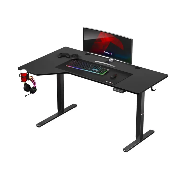 Huzaro Hero 9.1 L-kujuline 119x85 cm elektriliselt reguleeritav must mänguri- ja kontorilaud, MDF, metallraam, USB/USB-C laadimine, 80 kg kandevõime