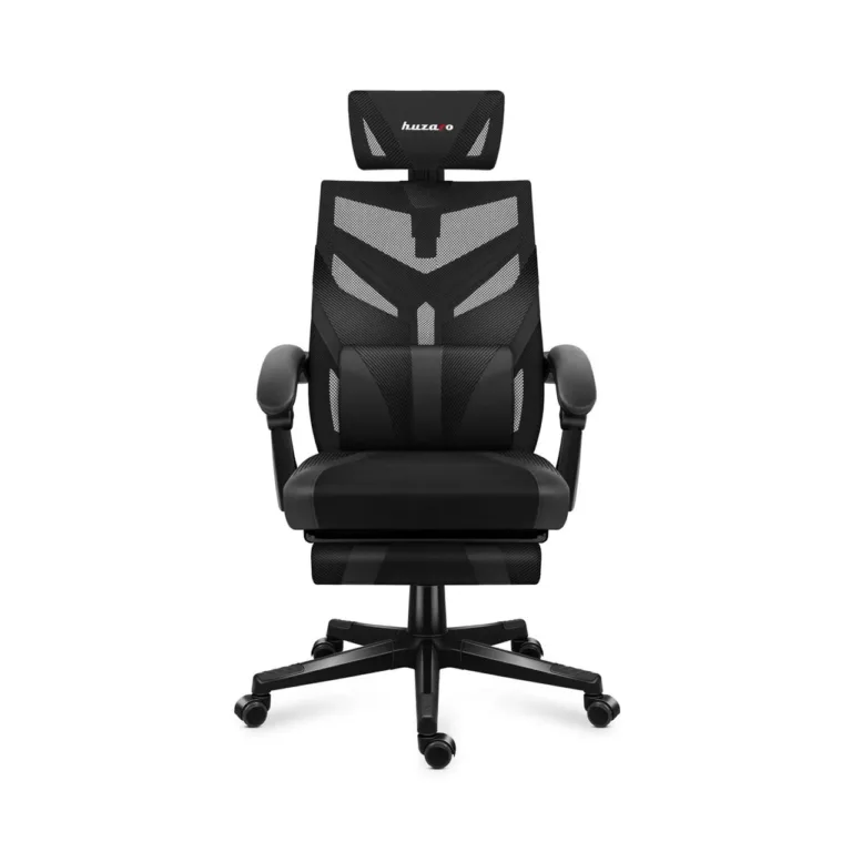 Huzaro HZ-Combat 5.0 must 61 cm lai nailonvõrguga ergonoomiline mänguritool jalatoe ja nimmepadja, 140 kg kandevõimega