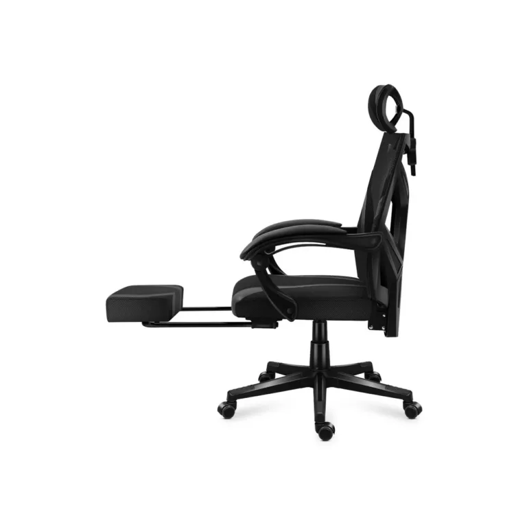 Huzaro HZ-Combat 5.0 must 61 cm lai nailonvõrguga ergonoomiline mänguritool jalatoe ja nimmepadja, 140 kg kandevõimega