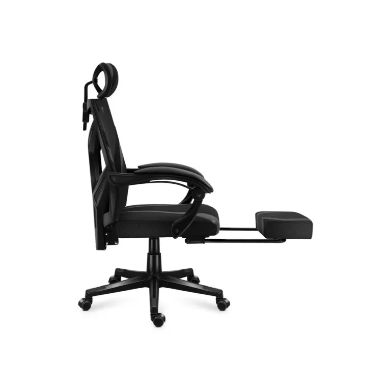 Huzaro HZ-Combat 5.0 must 61 cm lai nailonvõrguga ergonoomiline mänguritool jalatoe ja nimmepadja, 140 kg kandevõimega