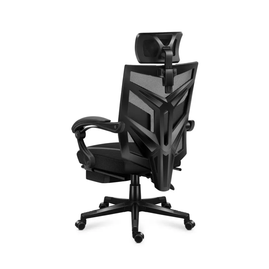 Huzaro HZ-Combat 5.0 must 61 cm lai nailonvõrguga ergonoomiline mänguritool jalatoe ja nimmepadja, 140 kg kandevõimega – 6