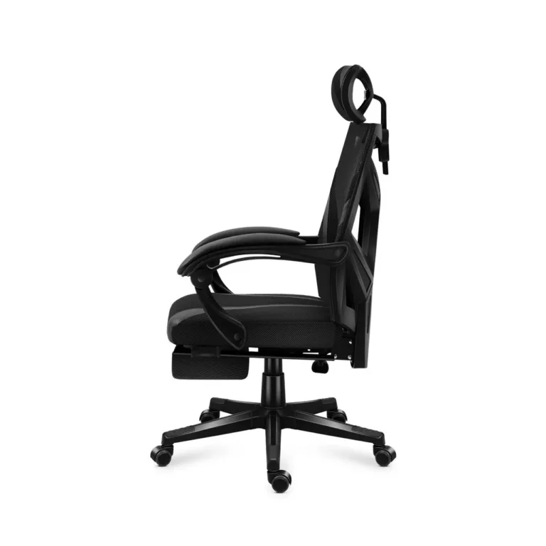 Huzaro HZ-Combat 5.0 must 61 cm lai nailonvõrguga ergonoomiline mänguritool jalatoe ja nimmepadja, 140 kg kandevõimega