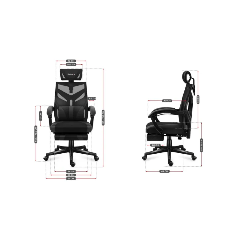 Huzaro HZ-Combat 5.0 must 61 cm lai nailonvõrguga ergonoomiline mänguritool jalatoe ja nimmepadja, 140 kg kandevõimega