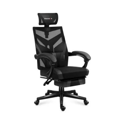 Huzaro HZ-Combat 5.0 must 61 cm lai nailonvõrguga ergonoomiline mänguritool jalatoe ja nimmepadja, 140 kg kandevõimega