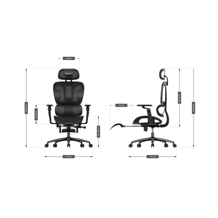 Huzaro HZ-Combat 7.9 must 70 cm ergonoomiline mänguritool võrkkangast seljatoe ja jalatoega, max 150 kg