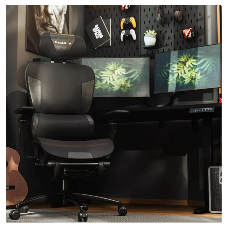 Huzaro HZ-Combat 7.9 must 70 cm ergonoomiline mänguritool võrkkangast seljatoe ja jalatoega, max 150 kg – 9