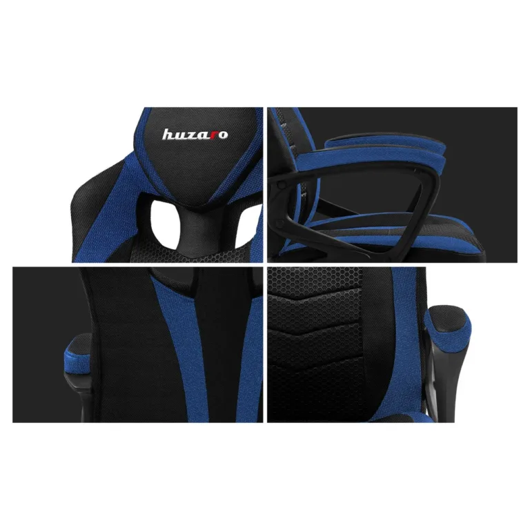 Huzaro HZ-Force 2.5 Blue 68 cm laiune ergonoomiline mänguritool hingava võrkkangast istmega, must-sinine, reguleeritava kõrgusega, pehme käetoega, kandevõime kuni 140 kg