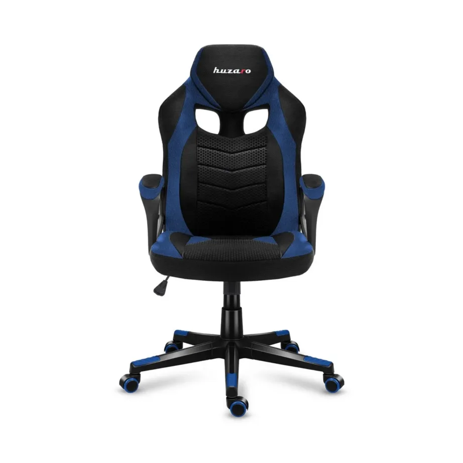 Huzaro HZ-Force 2.5 Blue 68 cm laiune ergonoomiline mänguritool hingava võrkkangast istmega, must-sinine, reguleeritava kõrgusega, pehme käetoega, kandevõime kuni 140 kg – 4