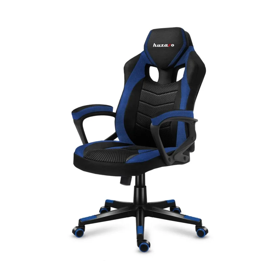 Huzaro HZ-Force 2.5 Blue 68 cm laiune ergonoomiline mänguritool hingava võrkkangast istmega, must-sinine, reguleeritava kõrgusega, pehme käetoega, kandevõime kuni 140 kg – 5