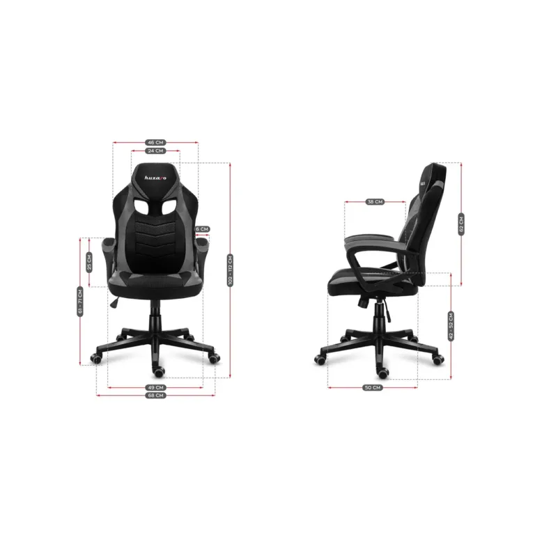 Huzaro HZ-Force 2.5 Grey Mesh 68 cm must/hall ergonoomiline võrgust mänguritool, 140 kg kandevõime, pehme käetugi