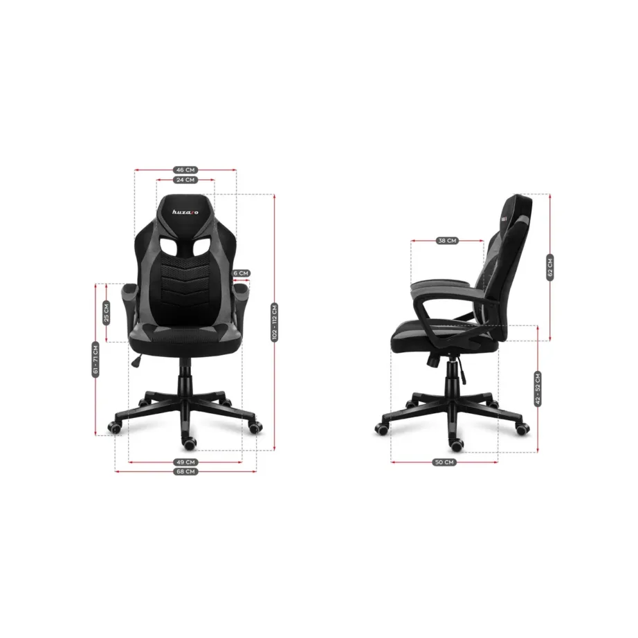 Huzaro HZ-Force 2.5 Grey Mesh 68 cm must/hall ergonoomiline võrgust mänguritool, 140 kg kandevõime, pehme käetugi – 7