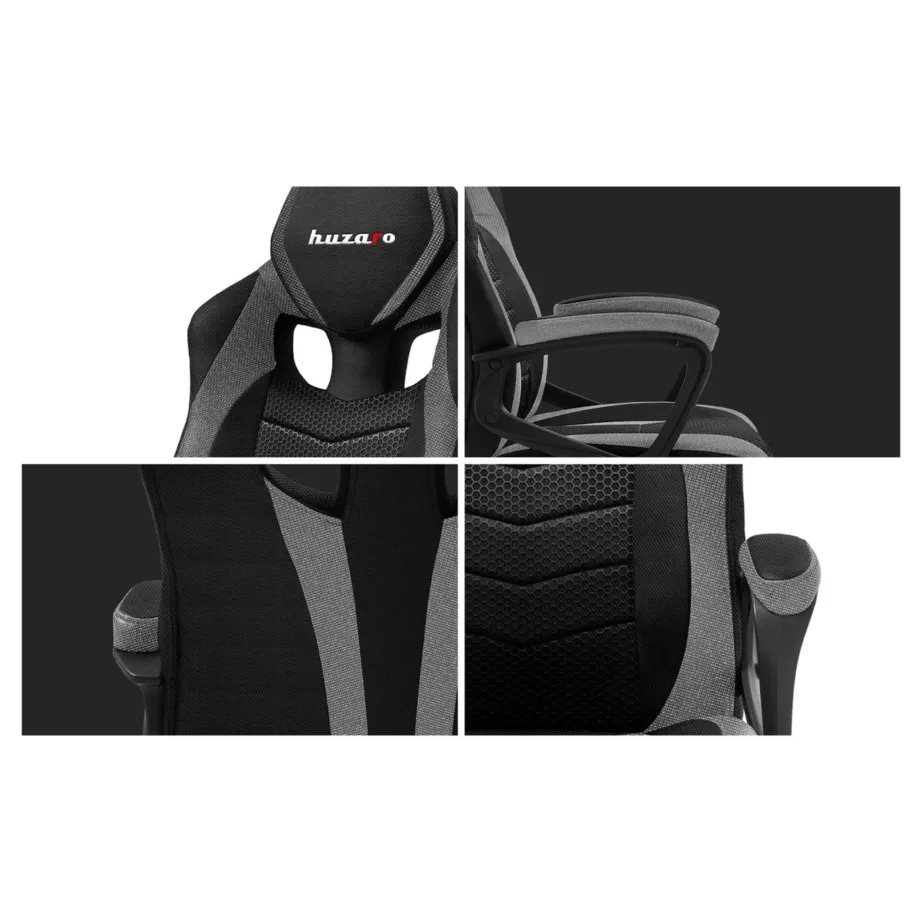 Huzaro HZ-Force 2.5 Grey Mesh 68 cm must/hall ergonoomiline võrgust mänguritool, 140 kg kandevõime, pehme käetugi – 8