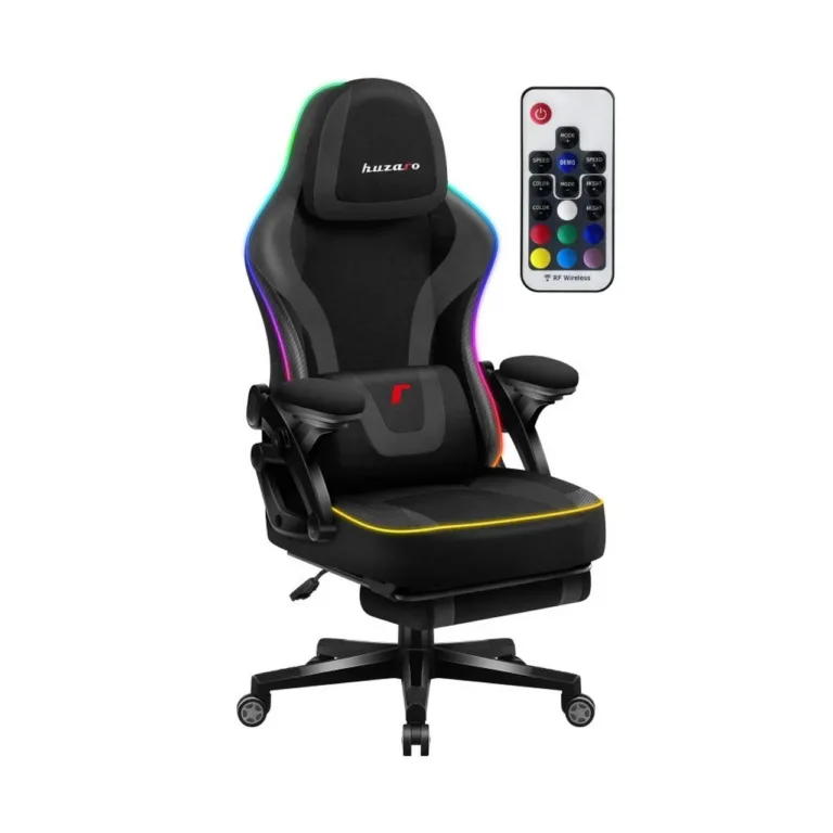 Huzaro HZ-FORCE 4.6 64x56x129 cm must ergonoomiline mänguritool jalatoe ja kangast kattega, RGB valgustusega, 130 kg kandevõimega