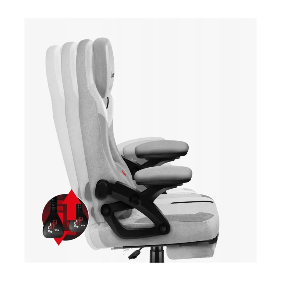 Huzaro HZ-FORCE 4.6 Grey 60 cm laiune must/hall mänguritool valgustusega, kallutatav 90–140°, ergonoomiline disain, nimmepadi ja kaelapadjaga – 7