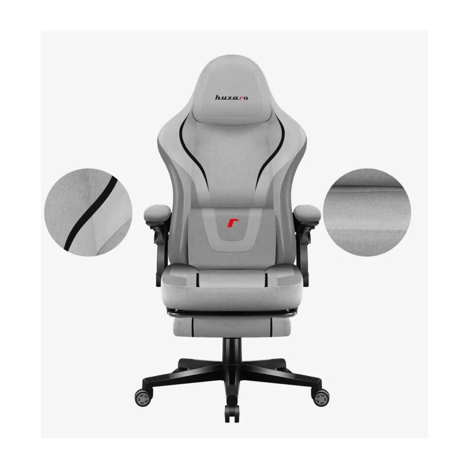 Huzaro HZ-FORCE 4.6 Grey 60 cm laiune must/hall mänguritool valgustusega, kallutatav 90–140°, ergonoomiline disain, nimmepadi ja kaelapadjaga – 8