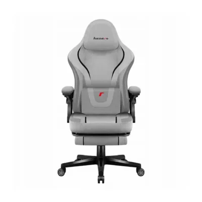 Huzaro HZ-FORCE 4.6 Grey 60 cm laiune must/hall mänguritool valgustusega, kallutatav 90–140°, ergonoomiline disain, nimmepadi ja kaelapadjaga