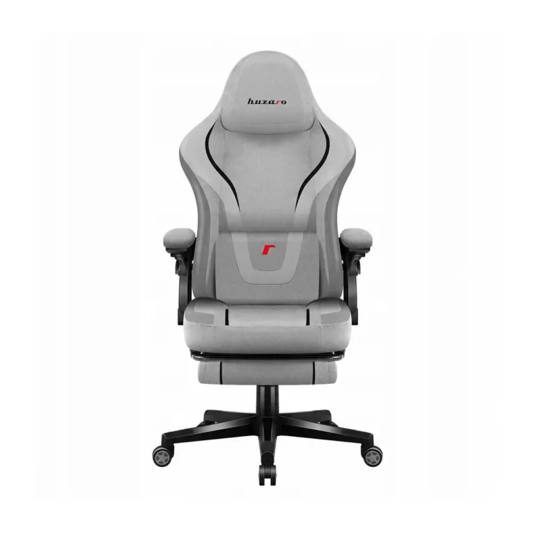 Huzaro HZ-FORCE 4.6 Grey 60 cm laiune must/hall mänguritool valgustusega, kallutatav 90–140°, ergonoomiline disain, nimmepadi ja kaelapadjaga