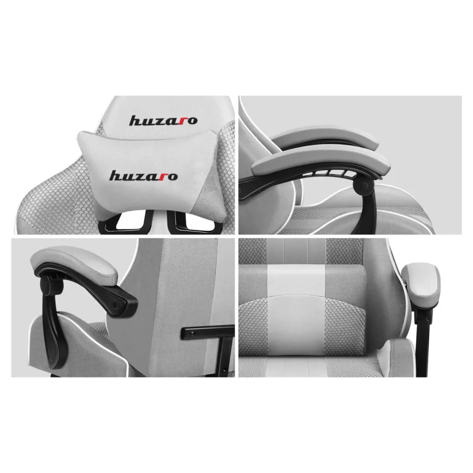 Huzaro HZ-Force 4.7 White Mesh 140 kg reguleeritav ergonoomiline kangast mänguritool jalatoe ja peatoega – 6