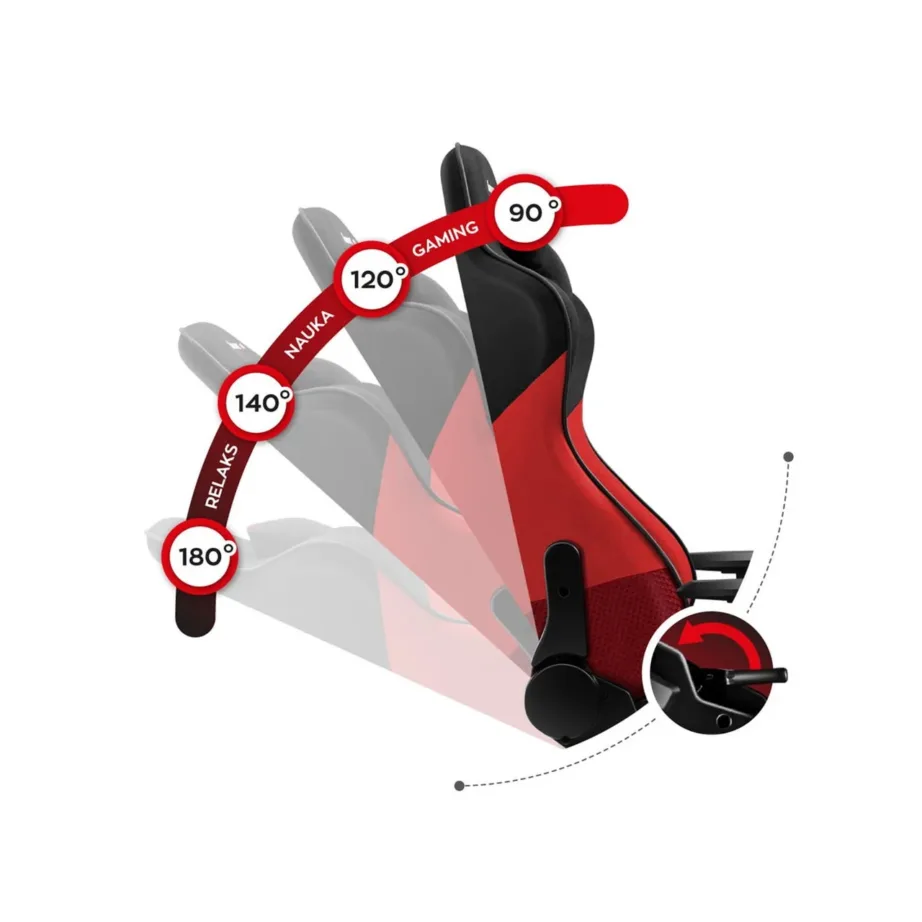 Huzaro Hz-Force 6.2 130 kg must-punane ergonoomiline kangast PC mänguritool kaela- ja nimmetoe, reguleeritavate käetugede ning kallutatava seljatoega – 13
