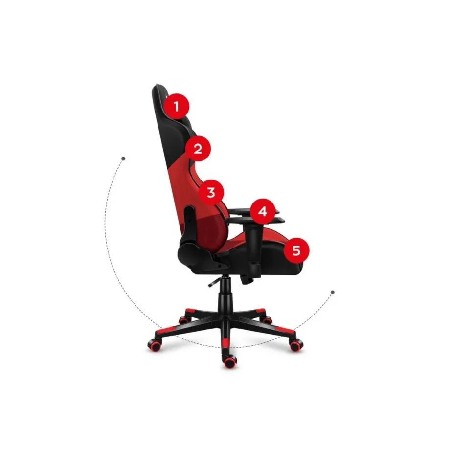 Huzaro Hz-Force 6.2 130 kg must-punane ergonoomiline kangast PC mänguritool kaela- ja nimmetoe, reguleeritavate käetugede ning kallutatava seljatoega – 19
