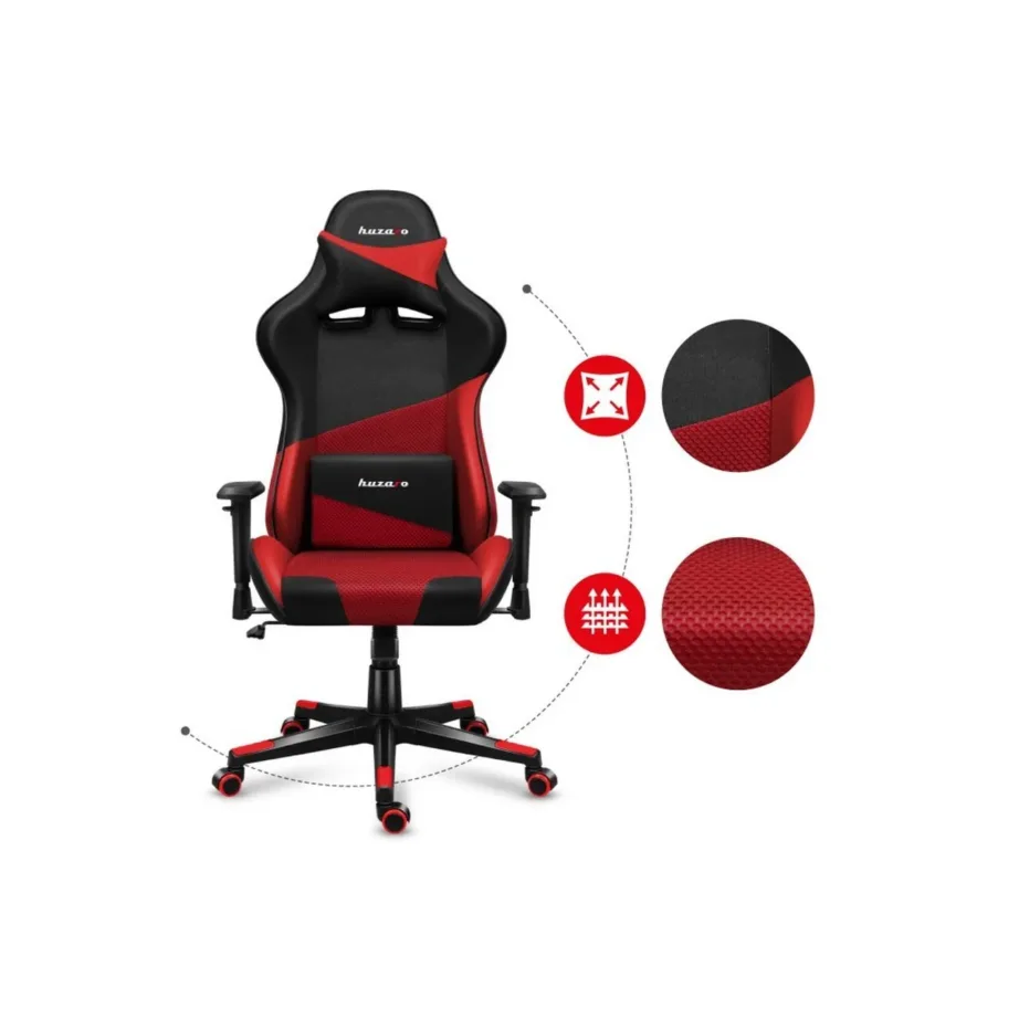Huzaro Hz-Force 6.2 130 kg must-punane ergonoomiline kangast PC mänguritool kaela- ja nimmetoe, reguleeritavate käetugede ning kallutatava seljatoega – 8