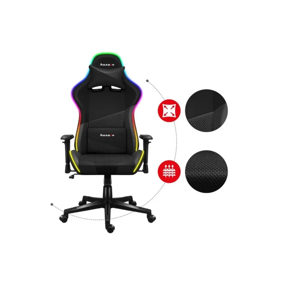 Huzaro Hz-Force 6.2 Black RGB 70x50x134,5 cm ergonoomiline kangast mänguritool RGB valgustuse ja peatoega, 130 kg – 23