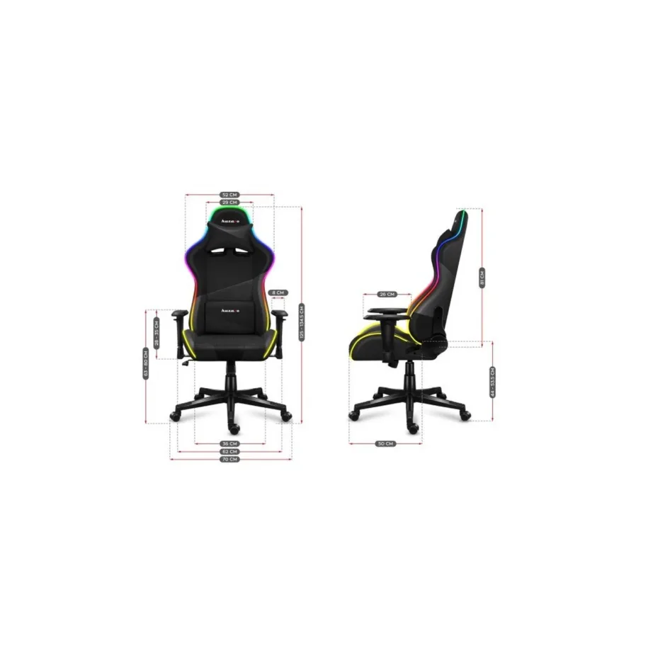 Huzaro Hz-Force 6.2 Black RGB 70x50x134,5 cm ergonoomiline kangast mänguritool RGB valgustuse ja peatoega, 130 kg – 5