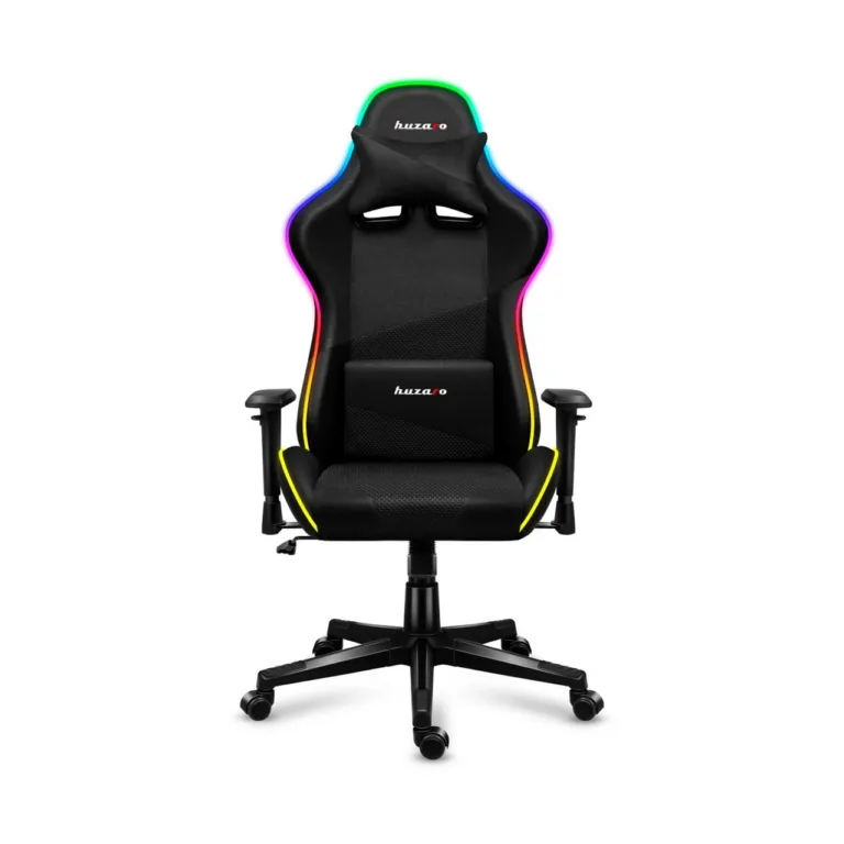 Huzaro HZ-Force 6.2 Mesh RGB 70 cm laiune must ergonoomiline mänguritool, reguleeritava kõrgusega (44–53,5 cm), hingav võrkkangas, USB RGB valgustus, terasraam, max 130 kg