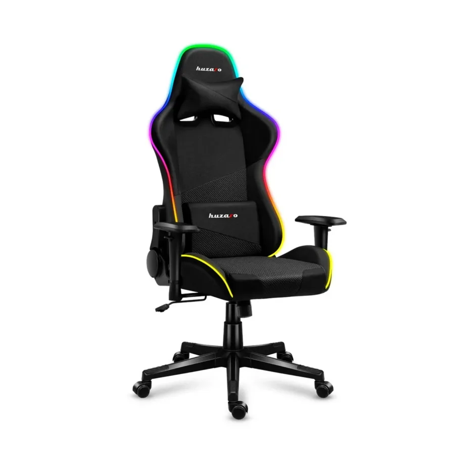 Huzaro HZ-Force 6.2 Mesh RGB 70 cm laiune must ergonoomiline mänguritool, reguleeritava kõrgusega (44–53,5 cm), hingav võrkkangas, USB RGB valgustus, terasraam, max 130 kg – 5