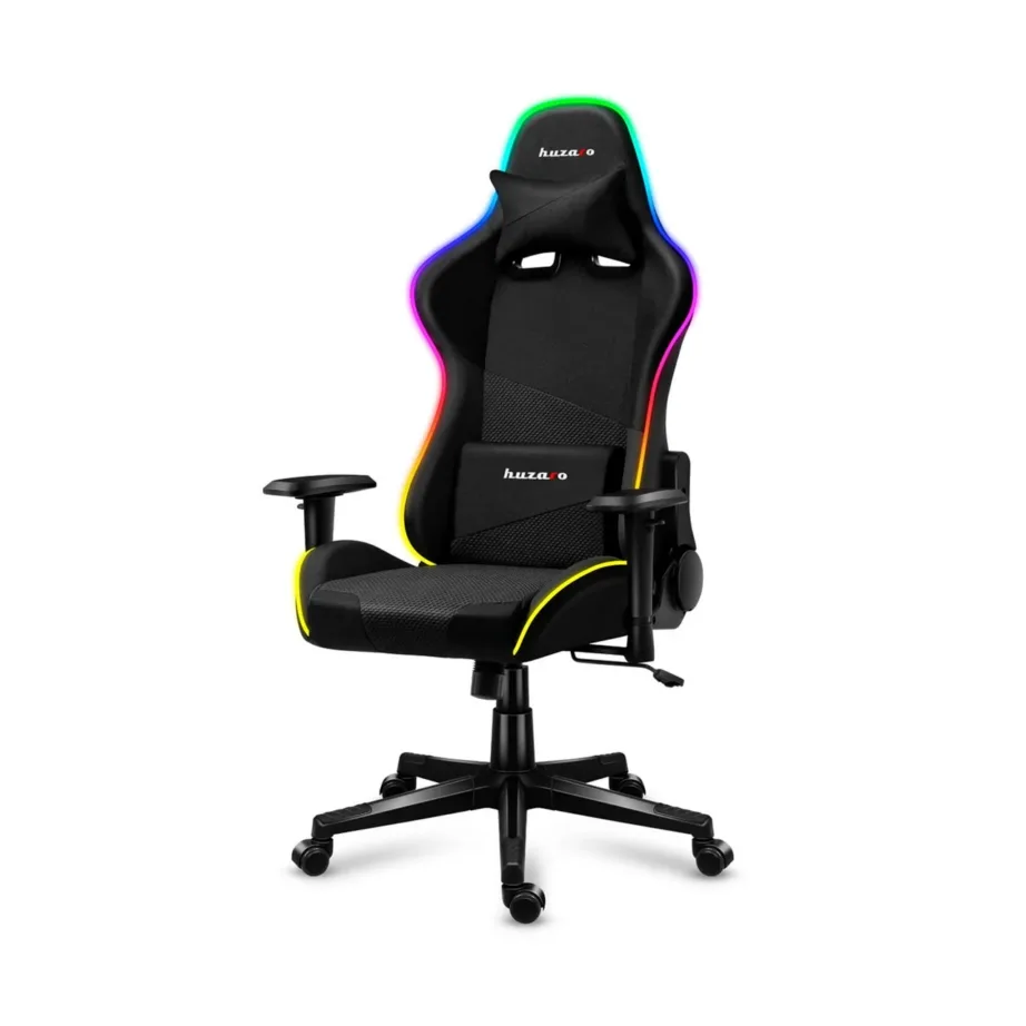 Huzaro HZ-Force 6.2 Mesh RGB 70 cm laiune must ergonoomiline mänguritool, reguleeritava kõrgusega (44–53,5 cm), hingav võrkkangas, USB RGB valgustus, terasraam, max 130 kg – 6