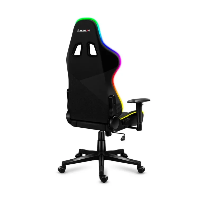 Huzaro HZ-Force 6.2 Mesh RGB 70 cm laiune must ergonoomiline mänguritool, reguleeritava kõrgusega (44–53,5 cm), hingav võrkkangas, USB RGB valgustus, terasraam, max 130 kg