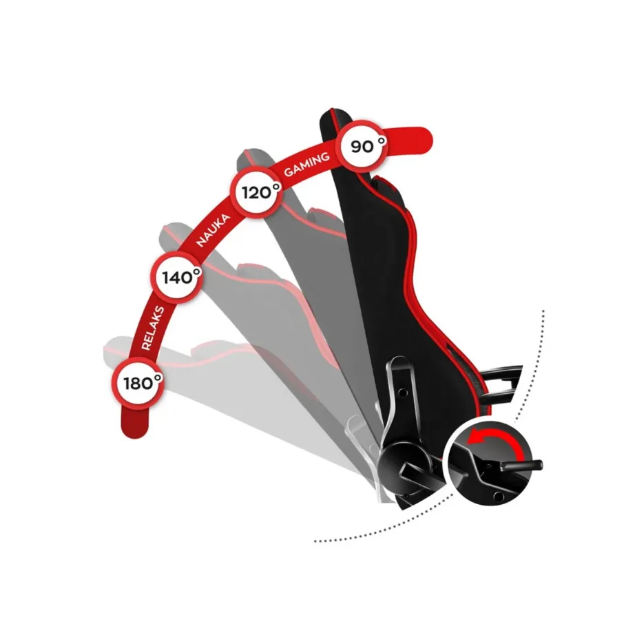 Huzaro HZ-Ranger 6.0 must/punane kangast 2D käetugedega laste gaming-tool, terasraam, reguleeritav seljatugi 90–180°, max 160 cm/130 kg – 3