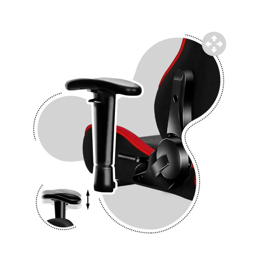 Huzaro HZ-Ranger 6.0 must/punane kangast 2D käetugedega laste gaming-tool, terasraam, reguleeritav seljatugi 90–180°, max 160 cm/130 kg – 5