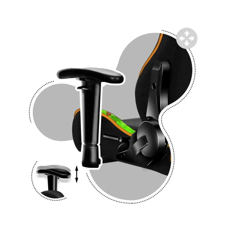 Huzaro HZ-Ranger 6.0 Pixel Mesh 61x50x109–119 cm laste must/roheline ergonoomiline kangast mänguritool, terasraamiga, 2D käetugede ja kallutuslukuga, maksimaalne kasutaja 160 cm/130 kg – 11