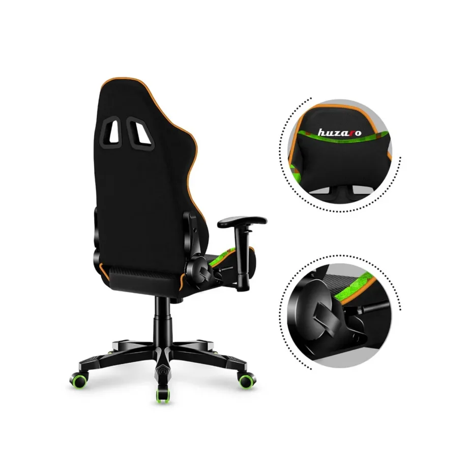 Huzaro HZ-Ranger 6.0 Pixel Mesh 61x50x109–119 cm laste must/roheline ergonoomiline kangast mänguritool, terasraamiga, 2D käetugede ja kallutuslukuga, maksimaalne kasutaja 160 cm/130 kg – 4